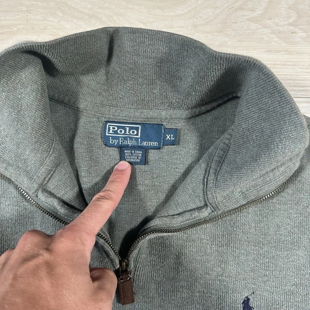 Polo Ralph Lauren Quarter Zip Pullover Mens XL Green Cotton Mock Neck Sweater